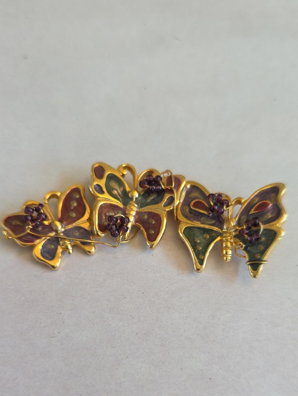 TC Tanyas Creations Gold-Tone Butterfly Brooch with Green and Burgundy Enamel